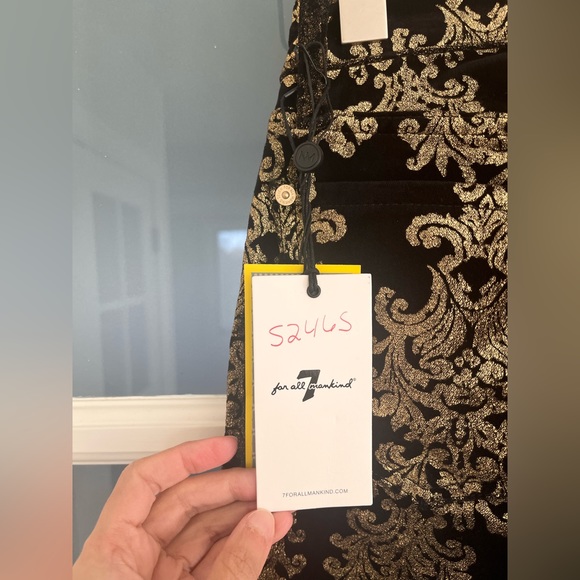 Velvet Stamped Gold Baroque print jeans, 7 For All Mankind - Picture 6 of 12